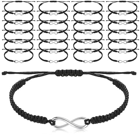 Hebterrka 24 braccialetti fatti a mano, braccialetti intrecciati dell'amicizia, design colorati e resistenti, perfetti per uomini e donne, regalo per amici, Nero, L