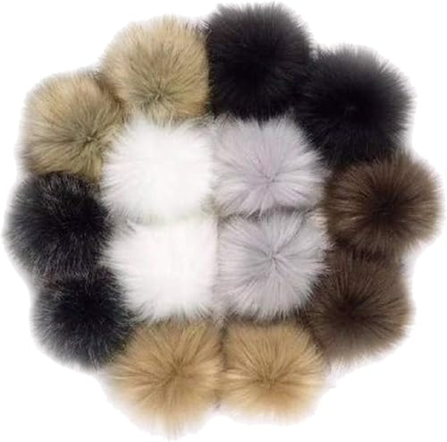 DXIA 14 Piezas Pompón de Piel Sintética, Accesorios Desmontables Tejer Sombrero de Lana de Punto Gorro de Invierno 10cm, 7 Colores