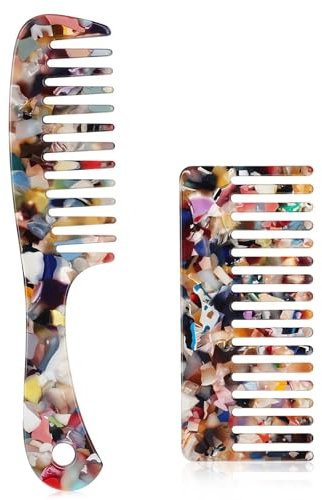 Cobee Lockenkamm für Naturlocken, 2 Stück Breiter Antistatischer Kamm mit Großer Zahnung für Lange Haare, Grobzinkiger Bunt