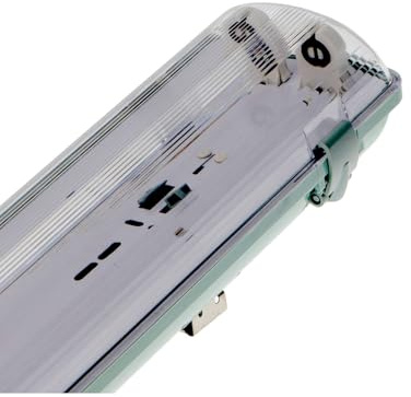 VoltShine Pantalla Estanca LED para 2 tubos de 1500 mm, resistente al agua y al polvo, ideal para iluminación en entornos industriales y exteriores.