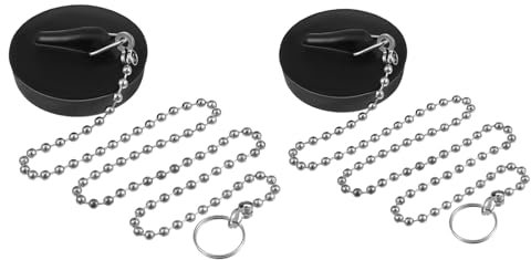 Weenwill Bouchon D'évier,2 PCS Bouchon de Vidange Universels en Caoutchouc avec Chaîne en Acier Inoxydable,Bouchon Baignoire pour Évier de Cuisine,Salle de Bain (Taille 42 mm à 45 mm,Chaîne 45 cm)