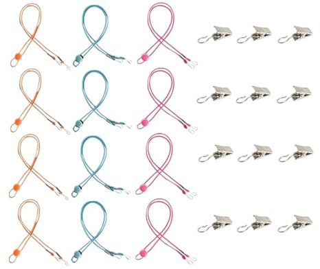 Laroal 12 abrazaderas de tensión de tela ajustables para bordar con cordón elástico para proyectos de costura y manualidades con 12 clips de resorte y 12 cordones elásticos para sujetar la tela