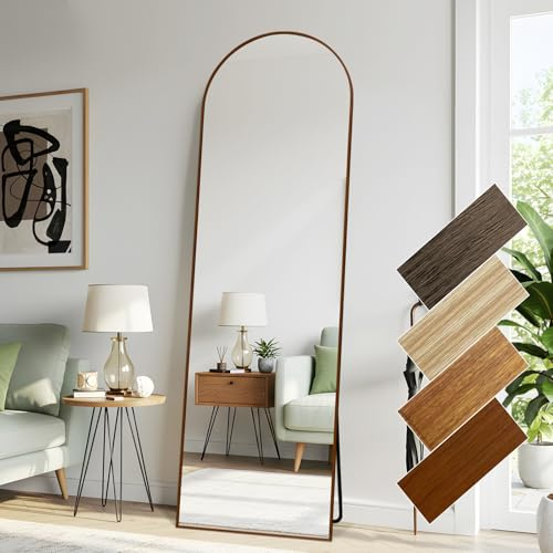 LunaMirror 52 x 161 cm hellånga speglar aluminiumram i retro rödbrunt trä fristående golvspegel helkropp vägg monterbar för sovrum vardagsrum och hall