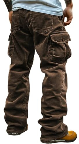 Pantalones cargo de pana para hombre, pantalones de senderismo al aire libre, con múltiples bolsillos, cordón elástico, cintura elástica, pantalones deportivos lisos, pantalones de chándal casuales