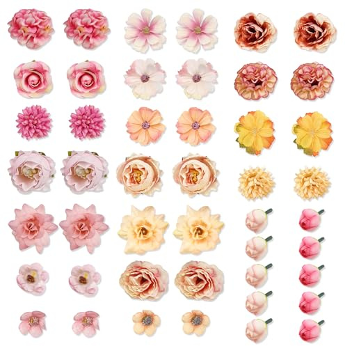 JNYUTEEN 50 Piezas Cabezas de Flores Artificiales, Rosas y Naranjas Cabeza de Flores Artificiales, Flores de Seda Flores Artificiale Decoracion para Boda Casa Artesanía Scrapbooking