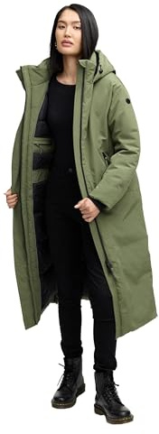 Navahoo Damen Mantel mit magnetischer Abdeckleiste und Rucksackträgern warme Winterjacke Schneewächter 14 Olive Leaf Gr. M