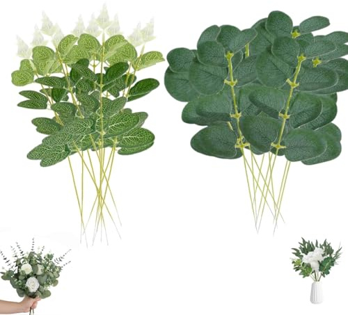 Zwenjuan Branche Eucalyptus Artificielle,20 Pièces Plantes Artificielles,Plantes de Lierre Plastique,Faux Eucalyptus,pour Décoration Mariage,Arrangement Floral Vase,Décoration Maison Bureau