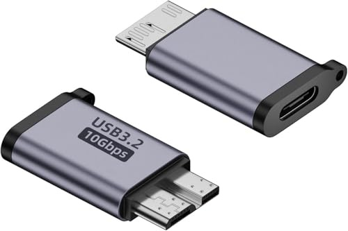 Adapter USB C till mikro-USB, 2 stycken USB typ C-uttag till micro B 10 Gbps USB 3.0 micro B-adapter, kontaktomvandlare för dataöverföring med hårddisk, SSD, enhet, kompatibel med bärbar dator