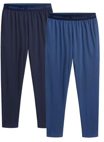 The Essentials Wardrobe 2PK Mens Lounge Pants - Jacquard WB -Navy/Blue - Large