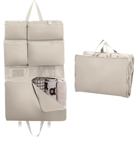 Hängande packkuber, 6 fack vikbar resa bagage organiserare förvaringsväskor för kläder underkläder strumpor (beige)