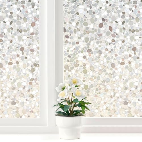 LEMON CLOUD Window Film, Vinyl Clings, Stained 3D Decorative Stickers for Glass, Static Door Tinted Window Decals, Frosted Privacy, Self-Adhesive, Pebble Pattern (17.5In X 78.7In)