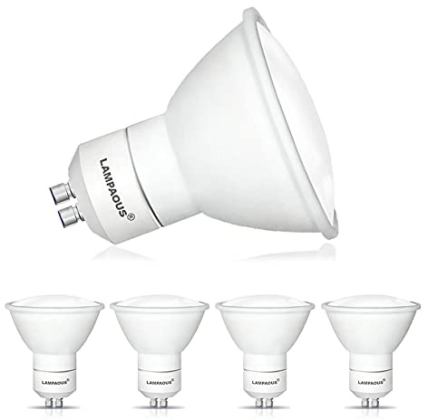 LAMPAOUS GU10 5W LED-glödlampor, 50 W GU10 Halogenlampor ersättning, superljust svalt vitt dagsljus 6000 K spotlightlampor, icke-dimbara, 120° strålvinkel, energibesparande, 2 års garanti, 4-pack