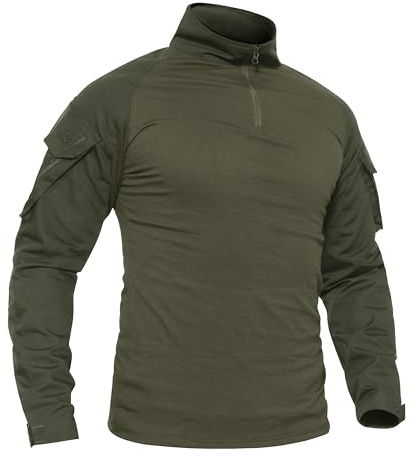 TACVASEN Herren Combat Shirts Tactical Outdoorshirt Langarm Slim Fit Military T-Shirt Atmungsaktiv Airsoft Paintball Hemd (XXL, Armeegrün)