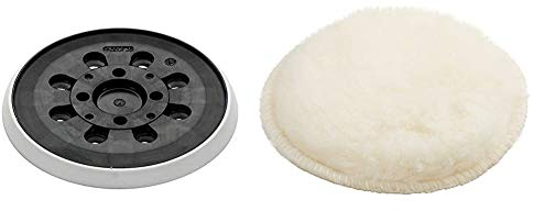 Bosch Schleifteller (Ø 125 mm, mittelhart, mit Klettsystem, Zubehör für Exzenterschleifer PEX 300/400 AE) & Lammwollhaube (für Exzenterschleifer, Ø 130 mm)