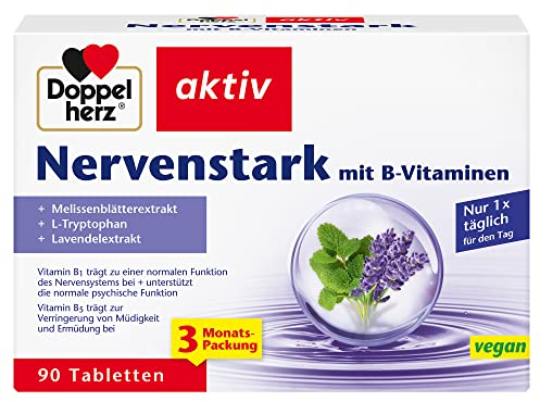 Doppelherz Nervenstark – Mit Vitamin B5 als Beitrag zur normalen geistigen Leistungsfähigkeit und zur Verringerung von Müdigkeit und Ermüdung – 90 Tabletten