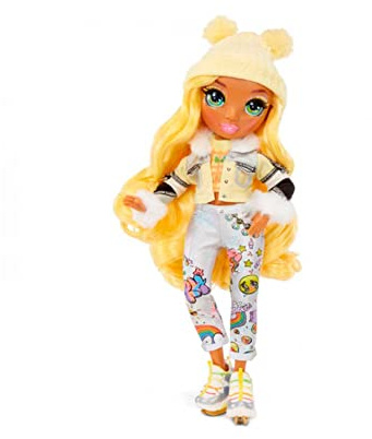 Rainbow High Winter Break Sunny Madison - Yellow Fashion Doll With 2 Outfits, Snow Gear, & Display Stand - Includes Snow Board, Ice Skates, Accessories, & More - Gift & Collectable Kids Ages 6+