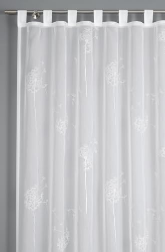 Sehlbach Cortinas confeccionadas con Trabillas, Voile Estampado Flocado Diente de león, Blanco, 140x245 cm, Traslúcidas, Decoración Sencilla, Aire Veraniego, Integración armoniosa