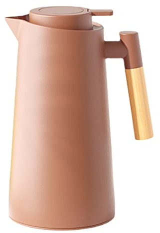 Pichet Isotherme Thermos Sous Vide Isolé, Carafe à Café Thermique Pour Le Thé Café Chaud Et Froid, Avec Simple Bouton Poussoir De Sécurité, Manche En Bois, Pour Hôtel Bureau Domicile (Brun,1000ML)