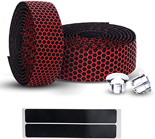 SSyang Fahrrad Lenkerband, 2 Rollen Fahrrad Lenkerband Rot, 200 * 3cm Bequem Lenkerband,Rutschfest und Stoßdämpfend, Mit 2 Endaufkleber und 2 Stecker, für Citybikes, Mountainbikes, Rennräder (Rot)
