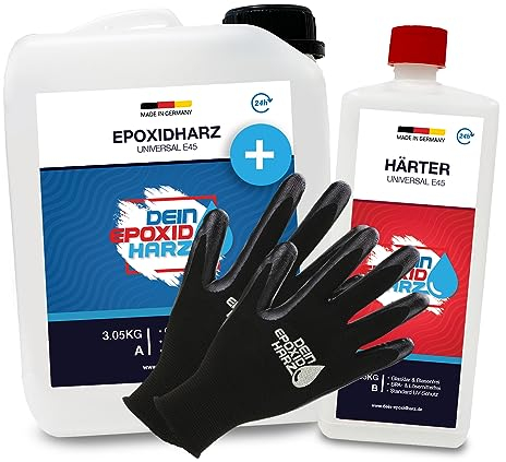 Epoxidharz mit Härter | 6kg GfK set | Profi Qualität glasklar & geruchsarm | Gießharz für Holz + Schutzhandschuhe