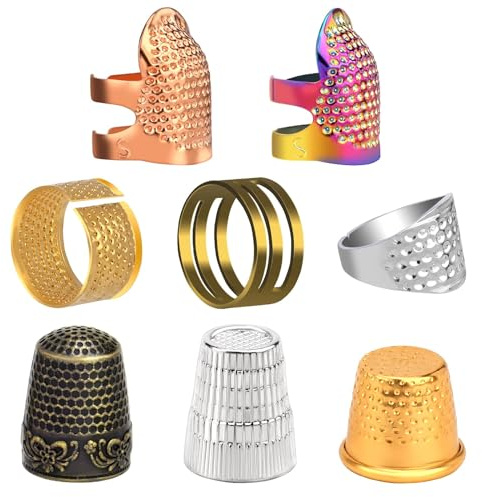 8 Pcs Sewing Thimble, Adjustable Metal Finger Shield Ring, Sewing Thimble Finger Protector with Storage Box, Sewing Thimble Rings Cap for Embroidery Hand DIY Projects