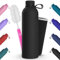 Geepen Botella Termica 750ml Botella de agua acero inoxidable con cepillo + bolsa portátil Soporte para botella de agua deportiva para acampar,escuela,deportes,gimnasio,Negro