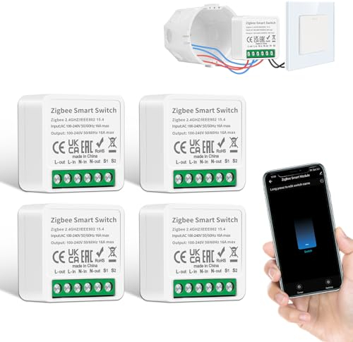 4 PCS CNBINGO ZigBee Smart Lichtschalter Modul 1 Weg/2 Wege, Mini DIY ZigBee Schalter, Passt hinter Wandschalter, Kompatibel mit Alexa Echo, Google Home, Smart Life, Neutralleiter Erforderlich
