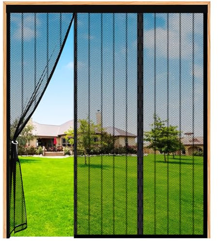 Double Door Magnetic Fly Screens for Doors -120(40/40/40) x180cm Double Door Screen Curtain, Powerful Magnets, Full Frame Hook and Loop for Patio Door, Sliding Door, Double Door, French Door