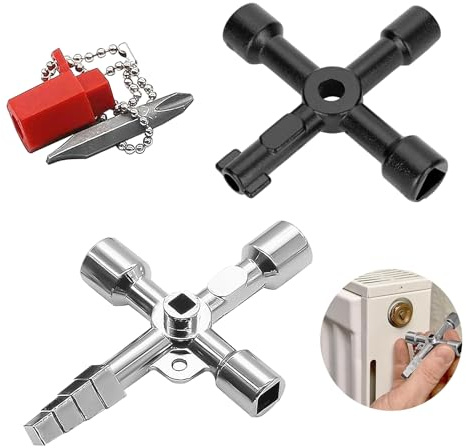 Qtksceadlnce 2 Pièces Clé Universelle, 4 Voies Clé Multifonction Universelle Armoire Electrique Pompier Multifonction pour Armoire Électrique pour Ascenseurs