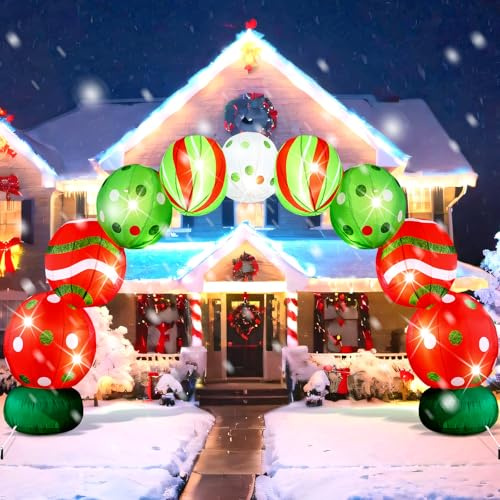 VIHOSE Arco gonfiabile gigante di Natale con luci LED integrate verde lime, palline da elfo a vortice per feste di Natale, decorazione per feste di Natale, giardino, prato e giardino