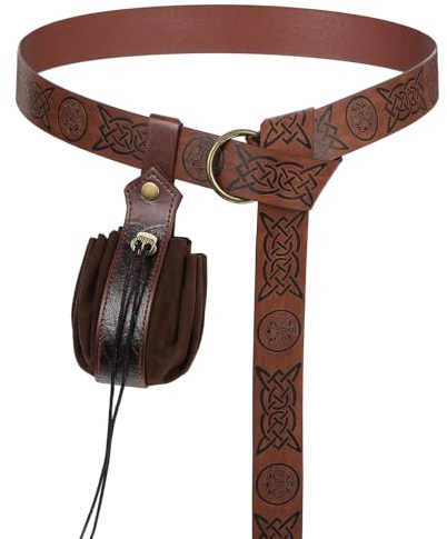 CIATBYYJ 2 st medeltida vikingabälte med konstläder påse, vintage renässans bältespåse, retro nordisk bärbar väska renässans kostym tillbehör (brun)