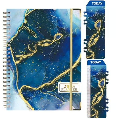 Agenda 2025 Semainier Spirale Janvier à Décembre (12 Mois), Scolaire 2024-2025 Avec Boucle de Stylo, Règle Signet & Autocollants de Plan