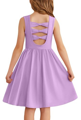 Arshiner Niñas Vestidos Sin Mangas Niños Volver Lazo Vestido de Verano Infantil Algodón Elegante Vestidos Ocio con Cuello Redondo Swing Vestidos Fiesta para Niñas 3-14 Años