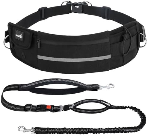 Pecute Joggingleine Hunde mit Bauchgurt, Laufgürtel Hundeleine für Große und Mittelgroße Hundes, Leine Hund mit Gürteltasche, Elastische Laufleine, Dog Leash Hand Free
