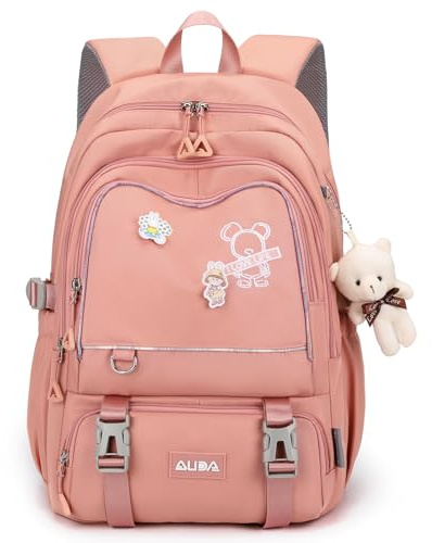 Amythe Sac à Dos pour Filles Cartable Primaire College Sac Ecole élégant et Léger pour les Adolescents pour 9-16ans, Sac D'école Grande Capacité Convient pour le Trolley -Rose