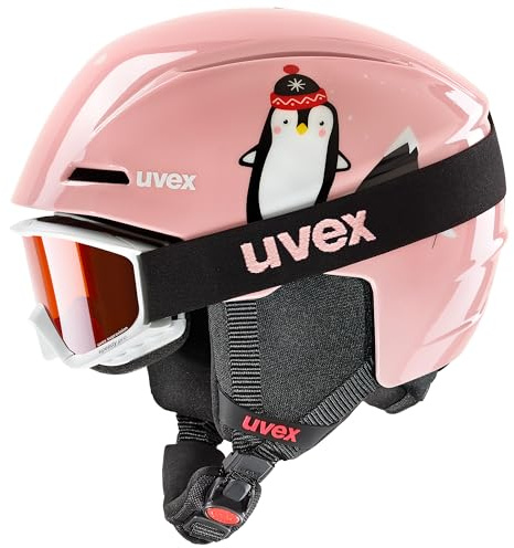 uvex viti set - casco e maschera da sci leggero per bambini - leggero - 100% protezione UVA, B, C - pink penguin - 46-50 cm