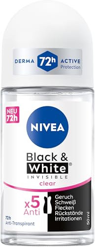 NIVEA Black & White Invisible Clear Deo Roll-On, antitraspirante con formula anti-macchia e senza alcool etilico, deodorante per 72 ore di protezione (50 ml)
