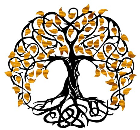 Decoración de pared de metal con árbol de la vida, decoración de pared de hierro forjado de metal, árbol de la vida, decoración de pared de árbol genealógico, color amarillo