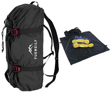 FUEMEILY Rock Climbing Rope Bag, Large Capacity Folding Rope Storage Backpack with Ground Sheet, Adjustable Straps Outdoor Climbing Gears Black