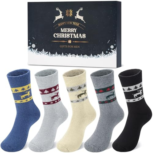 Chalier Cozy 5 Paires de Chaussettes Thermiques Pour Hommes, Chaussettes Épaisses Et Chaudes en Laine Pour L'Hiver Froid, de Travail de Randonnée, de Marche, Avec Une Boîte Cadeau