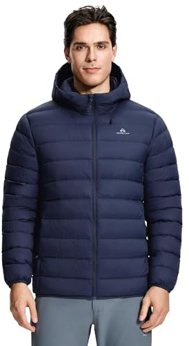 Pioneer Camp Giacca da Uomo in Piuma d'Oca Invernale 90% Piuma d'Oca 650 Fill Leggera Calda Piumino Trapuntato Impermeabile Antivento Abbigliamento Compattabile con Cappuccio Giacca da Esterno, blu