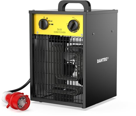 DAHTEC 5 kW Enhanced Electric Fan Heater - Steel Casing - Portable Heaters | Industrial, Thermostat, Overheat Protection, Ideal for Construction Site, Garage, Greenhouse
