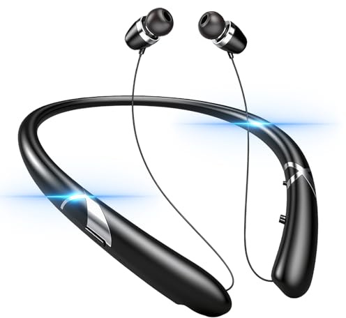 Finpola Bluetooth 5.3 Neckband Bluetooth Headphones, Retractable Headphone IPX5 Sweatproof & Vibration Notifications, Secure Fit and Stereo Sound for Cycling and Hiking