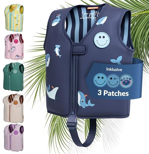 NOARD Kinder Schwimmweste | Schwimmhilfe Ocean Friends | Größe M | 2-3 Jahre | 15-19 kg | geprüft nach EN 13138-1:2021 | Herausnehmbare Schwimmkörper | 40+ Patches zum Personalisieren
