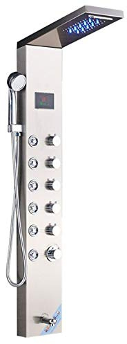 LED-ljus duschpanel vattenfall duschblandare set spa massage jet badkar duschpelare duschblandare torn svart 8006,Borstad Nickel 8007