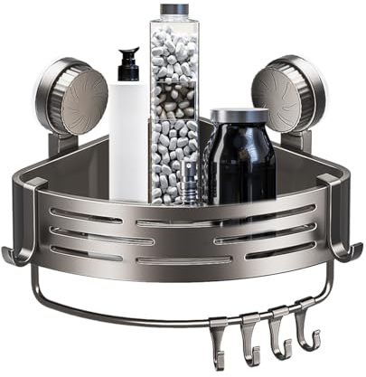 Pxcewdcx Suction Cup Shower Basket, Bathroom Triangle Corner Storage Shelf, Organizer Space Saving for Toilet Bathtub Sink Kitchen Bathroom Restroom Dorm Laundry Room Shampoo Apartment