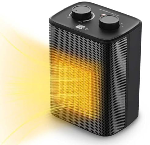 aeco EcoHeat One Heizlüfter klein 2000W energiesparend 3 Heizstufen Elektroheizung PTC Keramik Thermostat Überhitzungs- & Kippschutz Ventilatorfunktion mini camping Heater Kompakter Heim Heizung