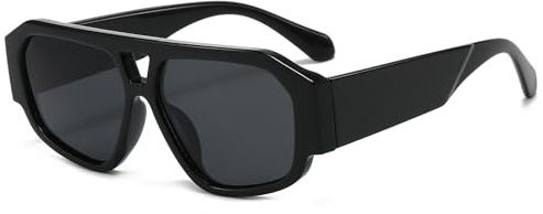 YAMEIZE Retro Pilot Sunglasses Women Men 70s Double Bridge Vintage Oversized Sunglasses Chunky Shades UV400 (Black Grey)