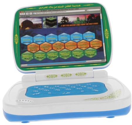 HEMOTON Foldable Arabic Touch Learning Machine Kids Laptop Computer Toy for Early Education Toddlers Ages 3-7 Blue Mini Travel Educational Device