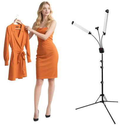 Lampada LED a doppio braccio, 40 W, con stabile treppiede telescopico, da 3000 K a 6000 K, doppio braccio LED, illuminazione video con clip universale per smartphone, per make up, trasmissione live